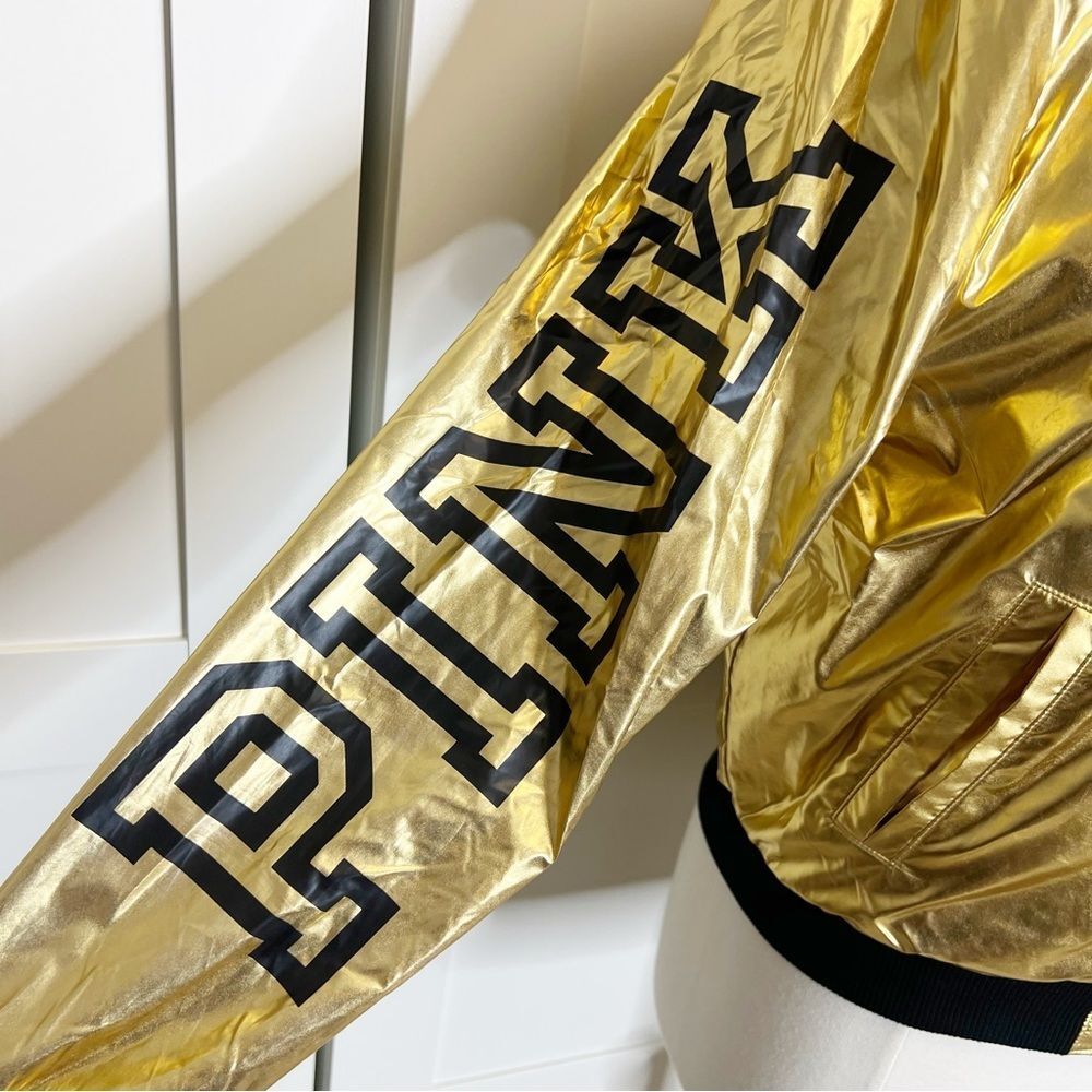 Victoria’s Secret PINK Sherpa Gold Metallic Bomber Jacket Small - Picture 4 of 6